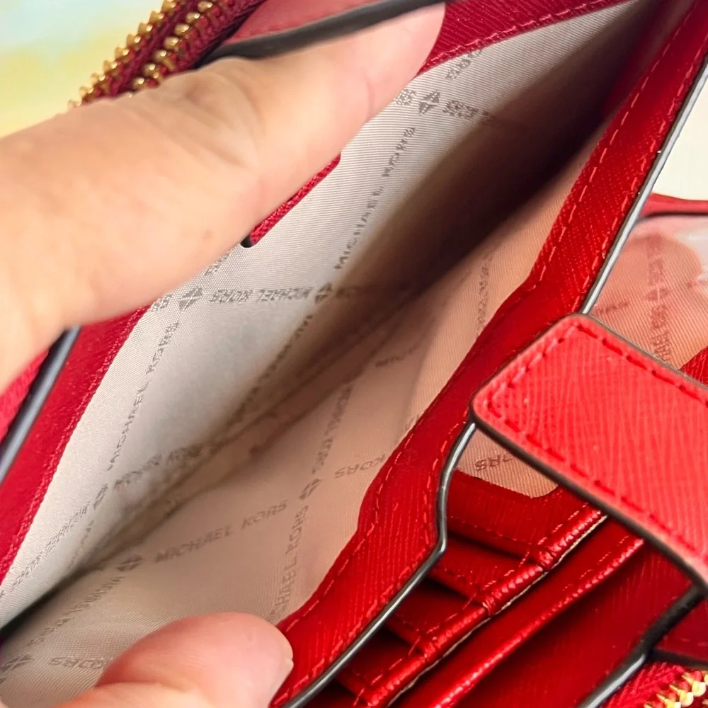 Michael Kors NWOT Red Kearny with Heart and pig Design wallet or clutch